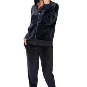 2 Pc Black Velour Hoodie Jogger Set